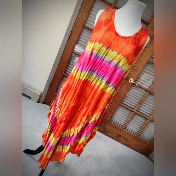 Brand New Handmade Tye Dye Asymmetrical Dress, Sleeveless, One Size Fits Most - Picture 8 of 11